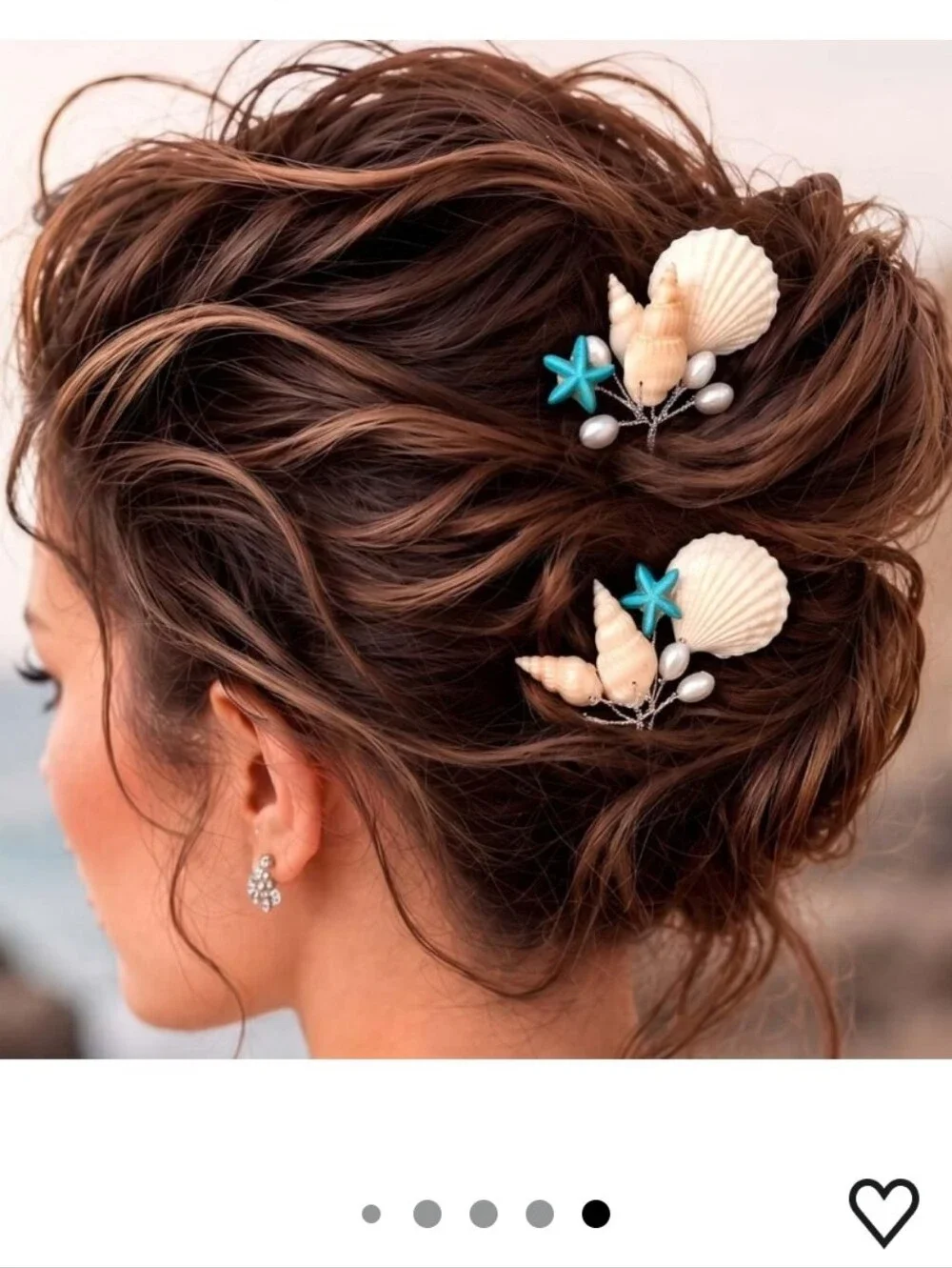 Mermaid Seashell Hair Pins - White & Turquoise Beach Bridal Hair Accessories